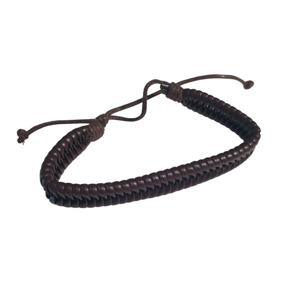 Brown Woven Adjustable Bracelet Handmade Cord Leather Unisex Braided Jewelry - Picture 1 of 4